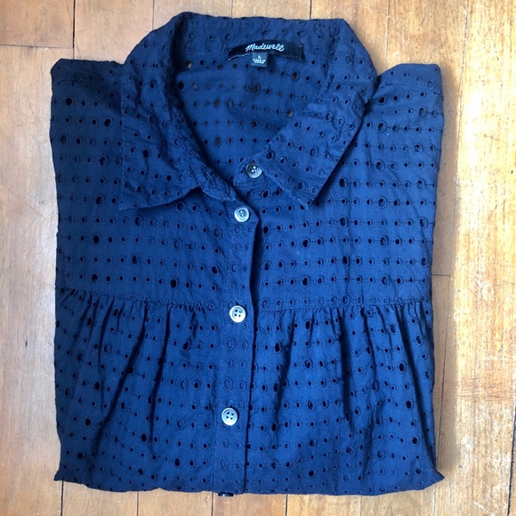 Madewell Burton Down Eyelet Swing Top - Navy - Picture 2 of 3